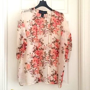 PROJECT 28 Women's Top S Sheer Wrap Lightweight Floral